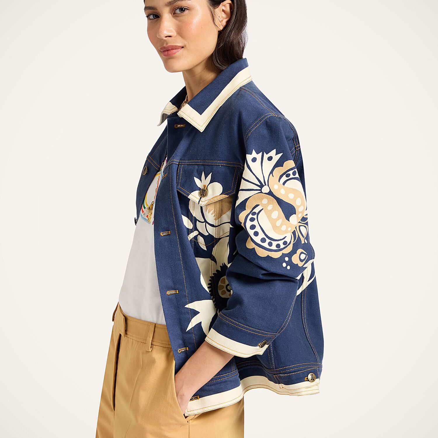La Doublej Jj Floral-print Denim Jacket