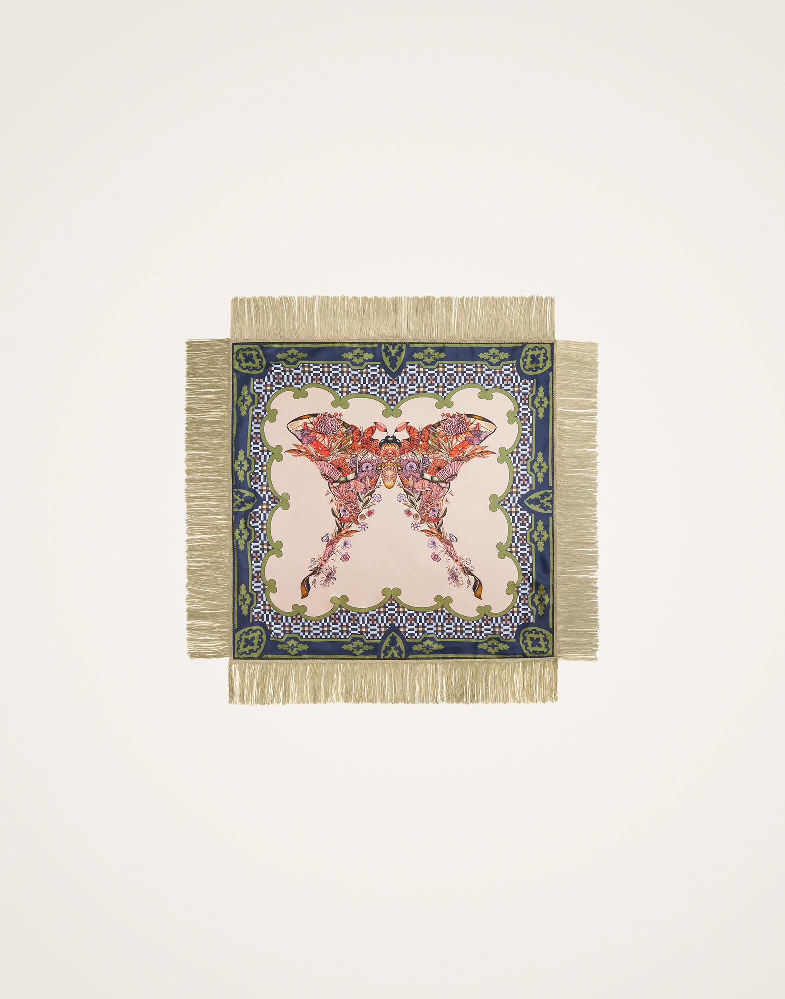 Reversible Fringe Foulard 90 in Mariposa Placée Celeste for Reversible Fringe Foulard 90 in Mariposa Placée Celeste for