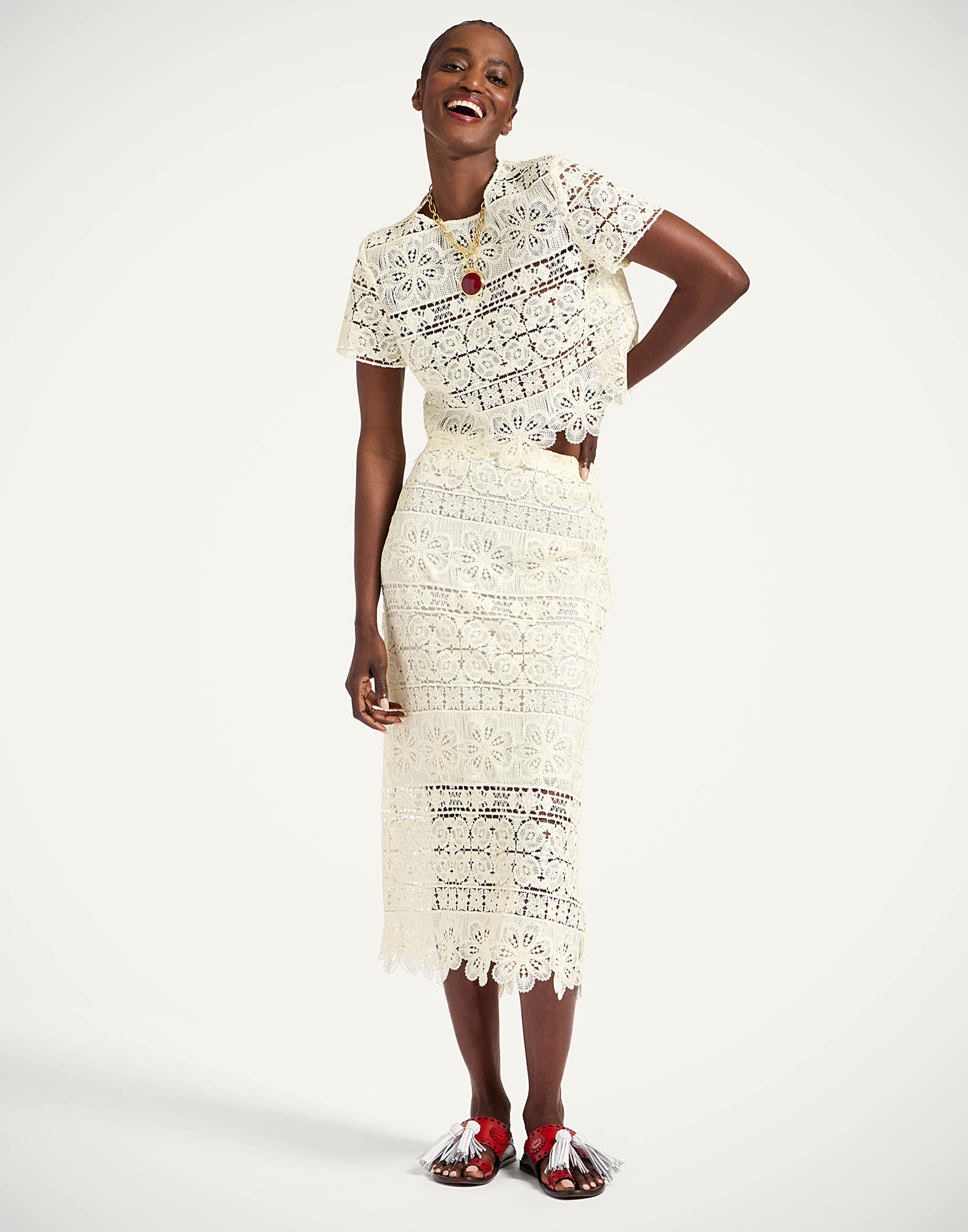 La DoubleJ Lacey Pencil Skirt Caper Light Yellow SKI0158EMB104CEP03YE01