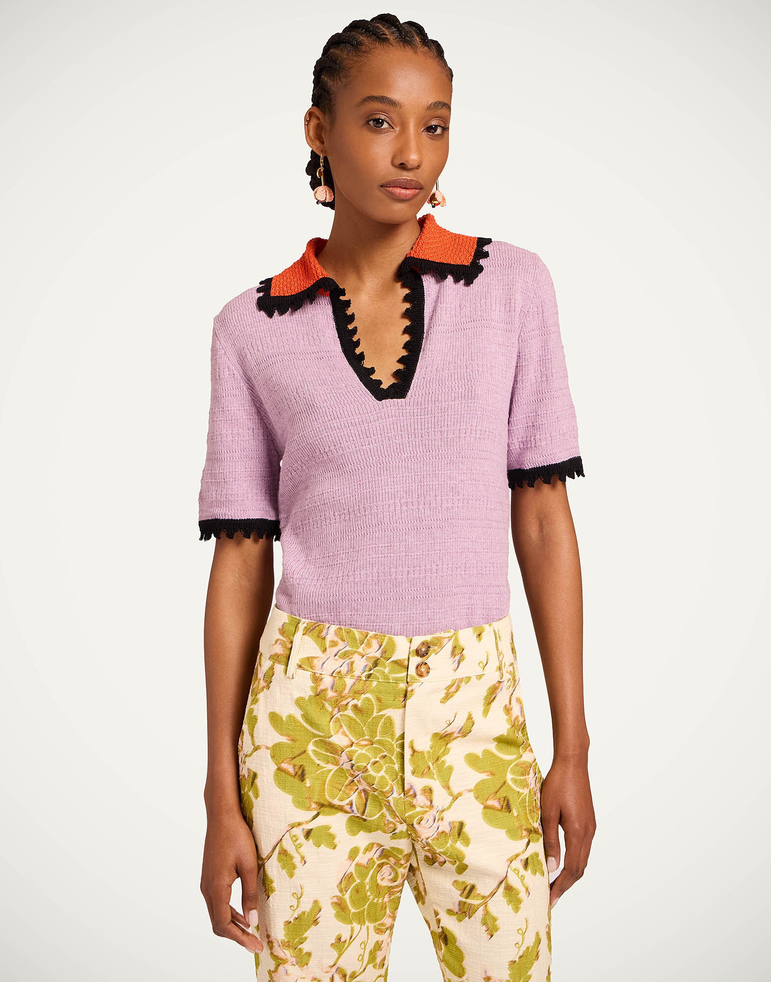 La DoubleJ Picket Polo Top Solid Lilac PUL0273KNI154SOLIDPU02