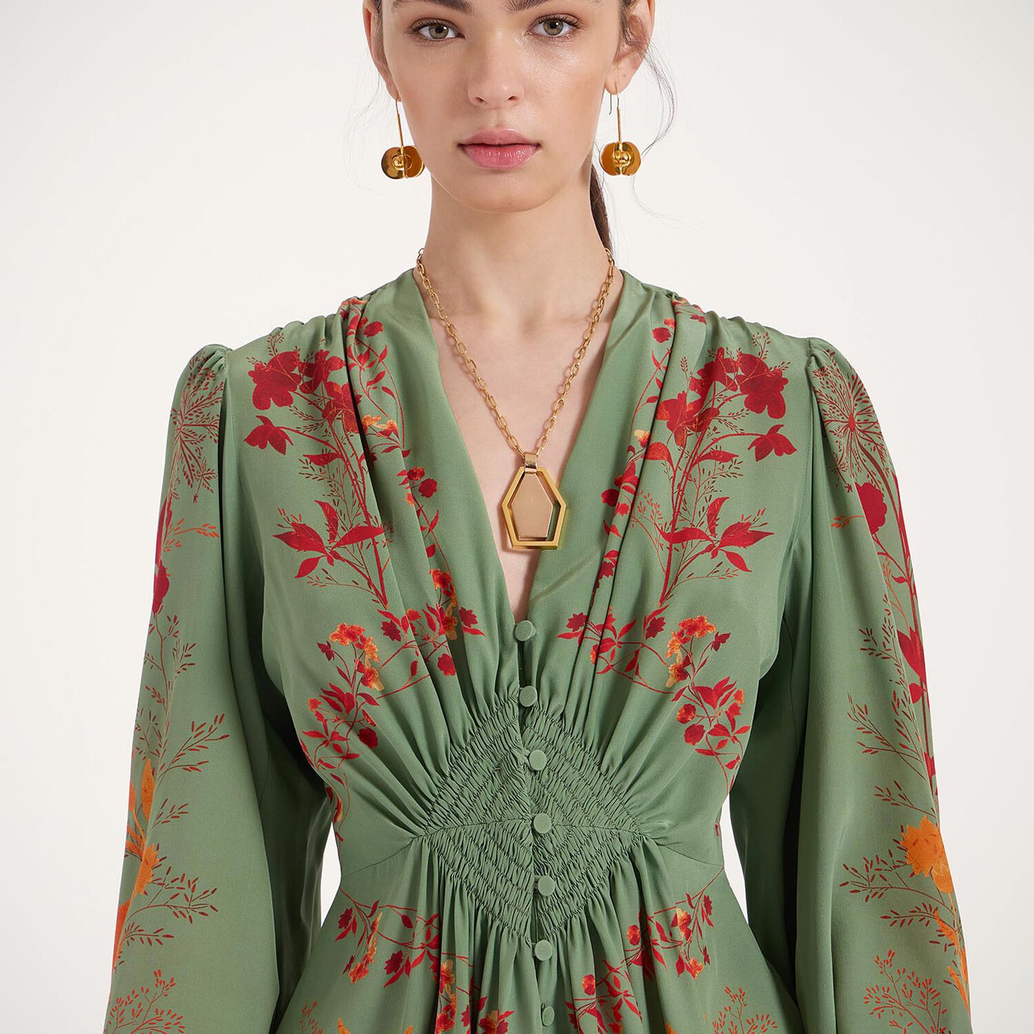 La Doublej Camerino Maxi Dress In Woodland Placée Green & Orange
