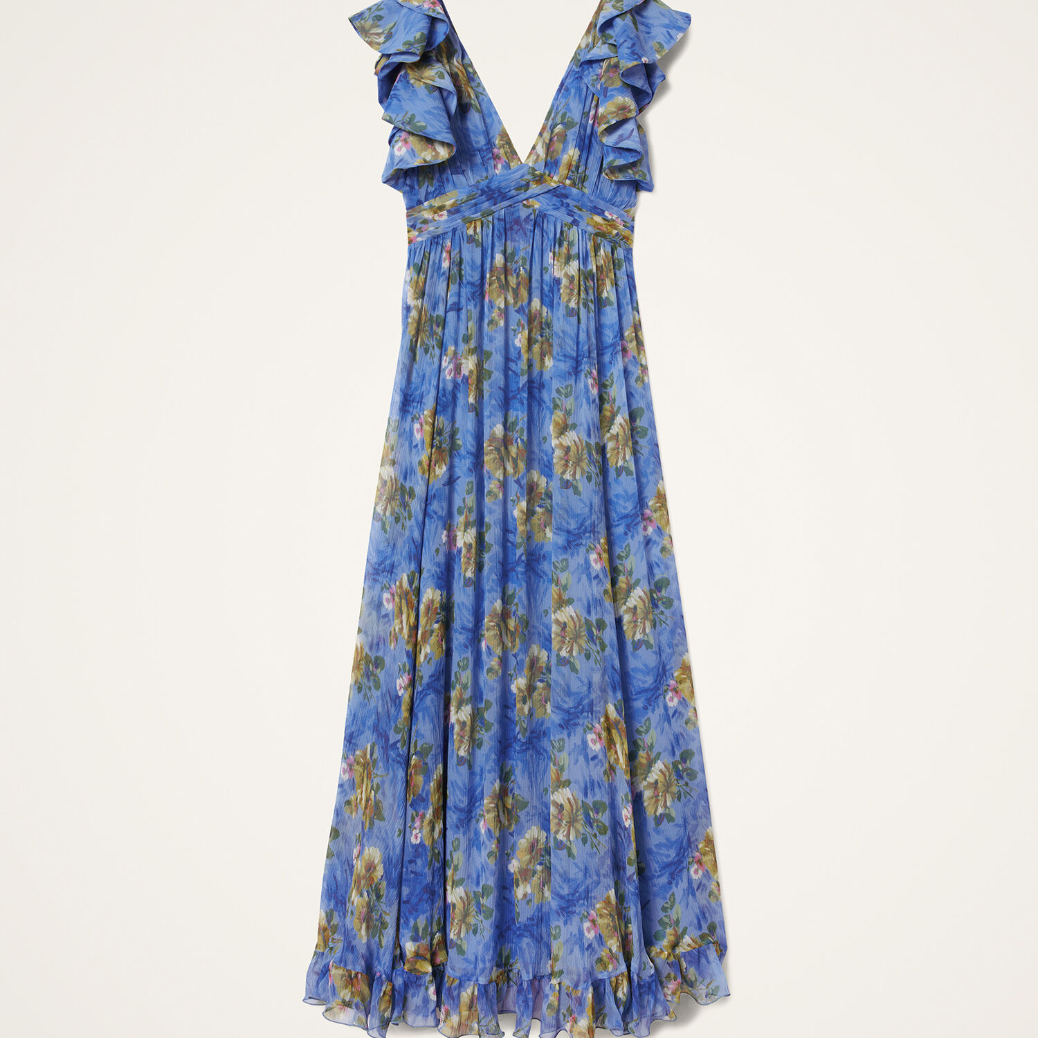 La Doublej Ruffled-details Floral-print Maxi Dress In Blue