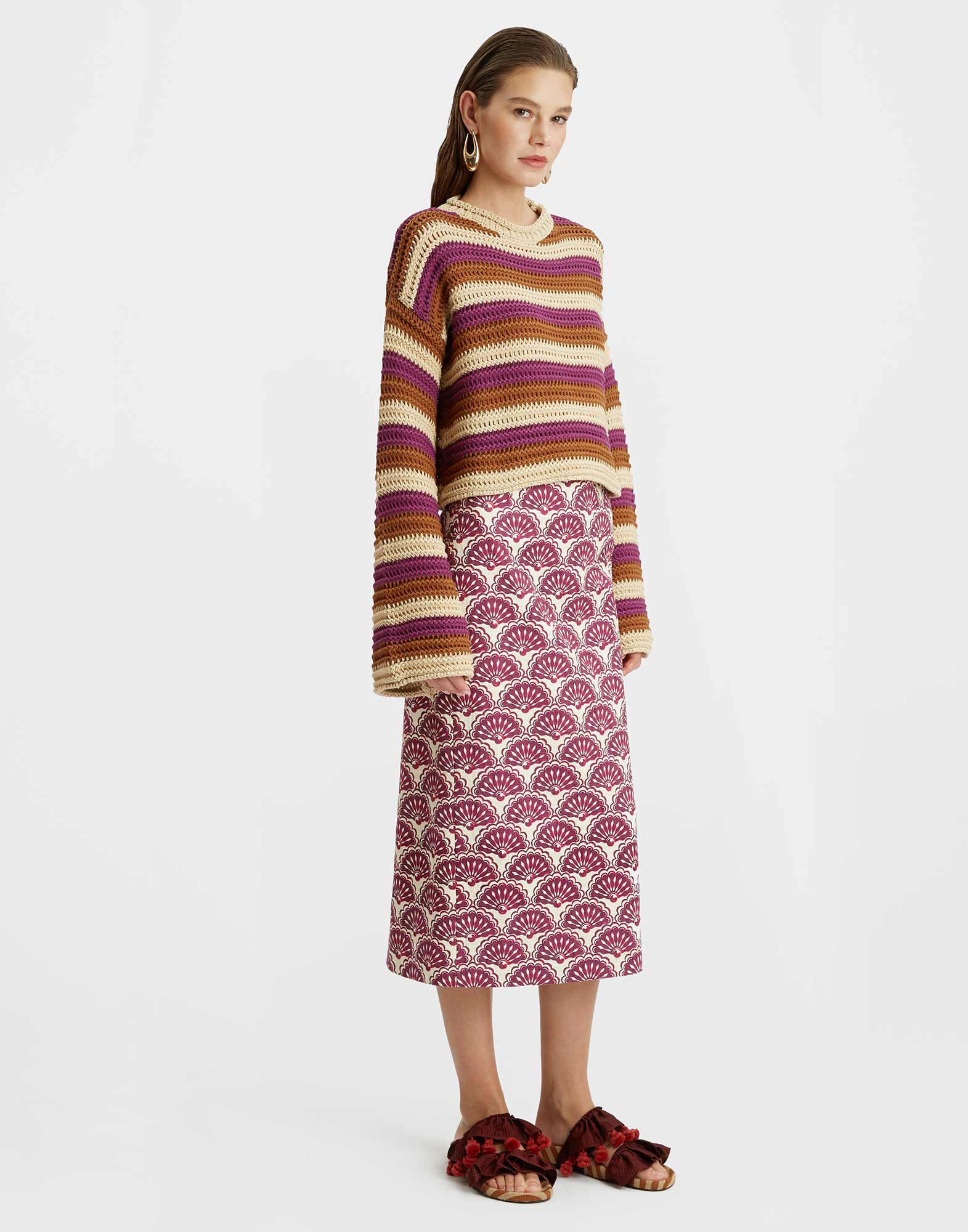 La DoubleJ Crop Sweater Multicolor Ivory PUL0142KNI104VA225WH04