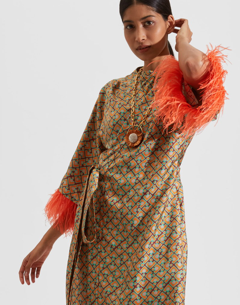 La DoubleJ Boudoir Dress (With Feathers) La DoubleJ Boudoir Dress (With Feathers) Puzzle Bordeaux DRE0301SIL001PUZ0001