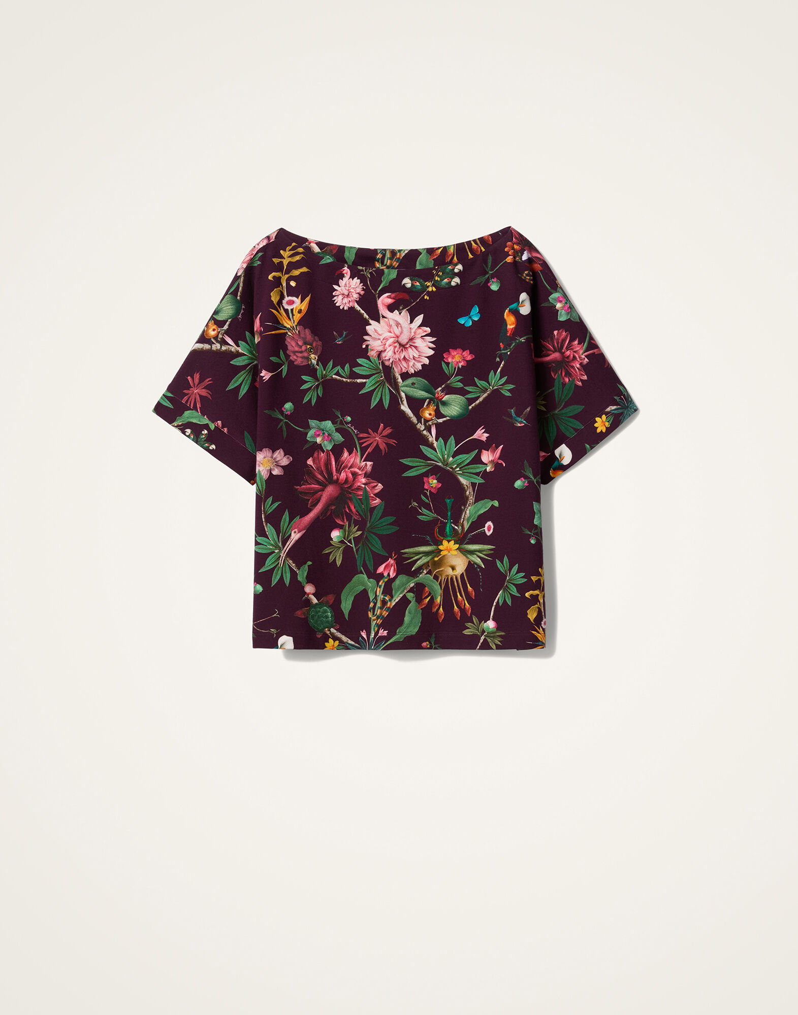 La DoubleJ Meditation Poncho Zooflora Burgundy TOP0055JER020ZOF02RE02