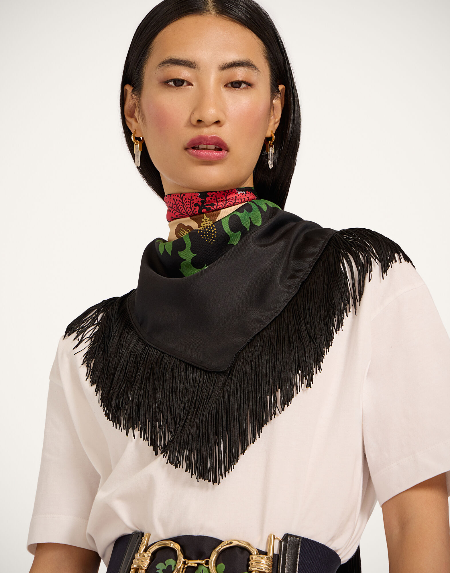 La DoubleJ Reversible Fringe Foulard 90 Bounty Plac&eacute;e Orange SCA0073SIL006BOU01OR02