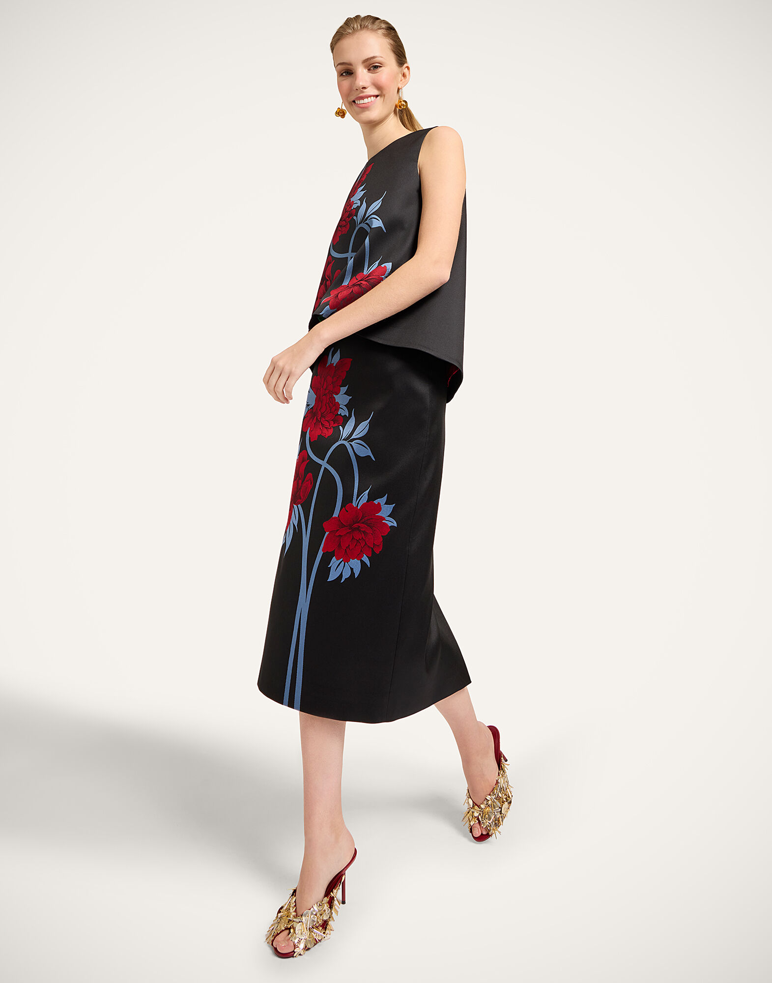 La DoubleJ Pencil Skirt Peonies Blue SKI0011JCQ135PEO08BU03