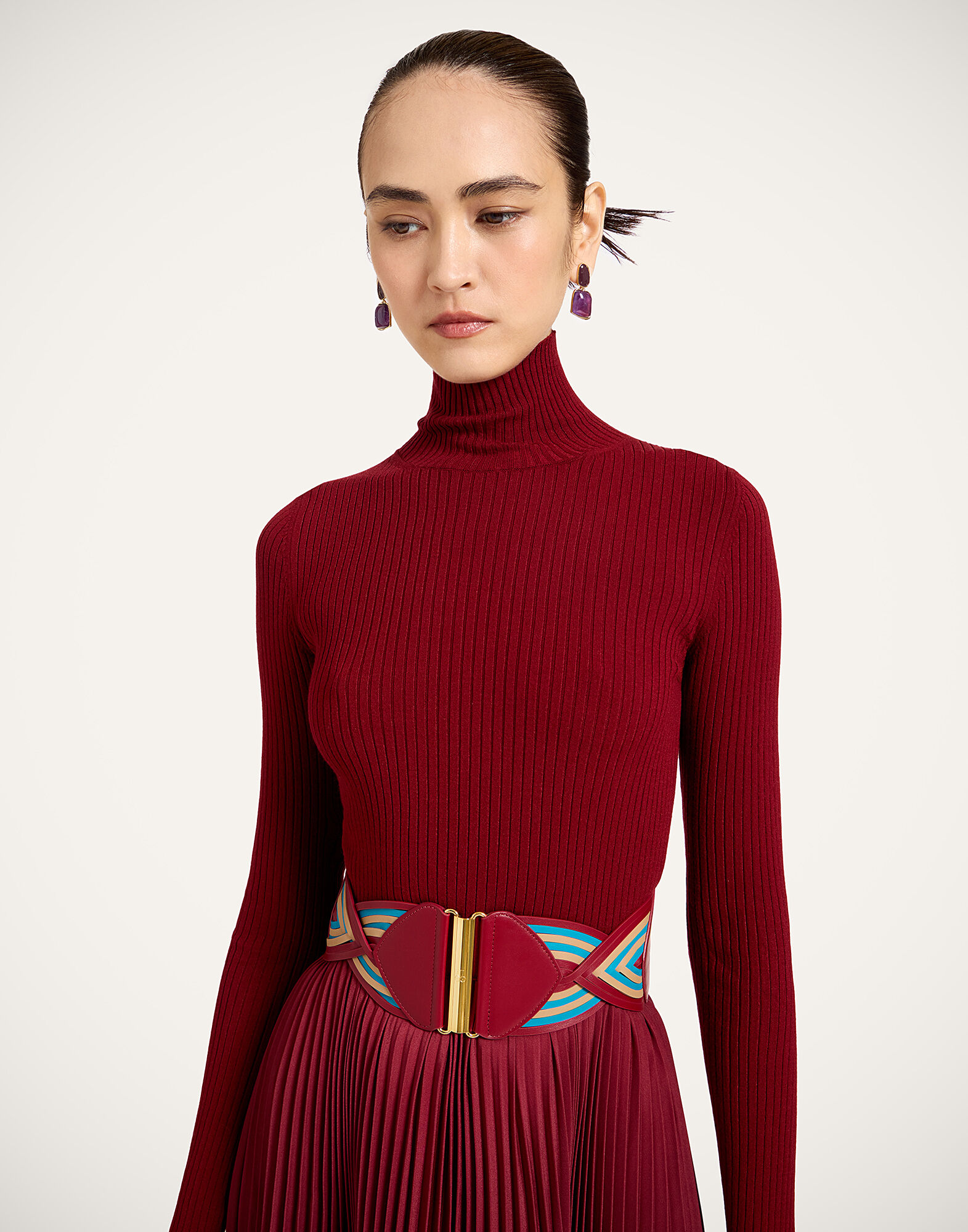 La DoubleJ Rainbow Belt Color Block Burgundy BEL0019LEA003CLB29RE07