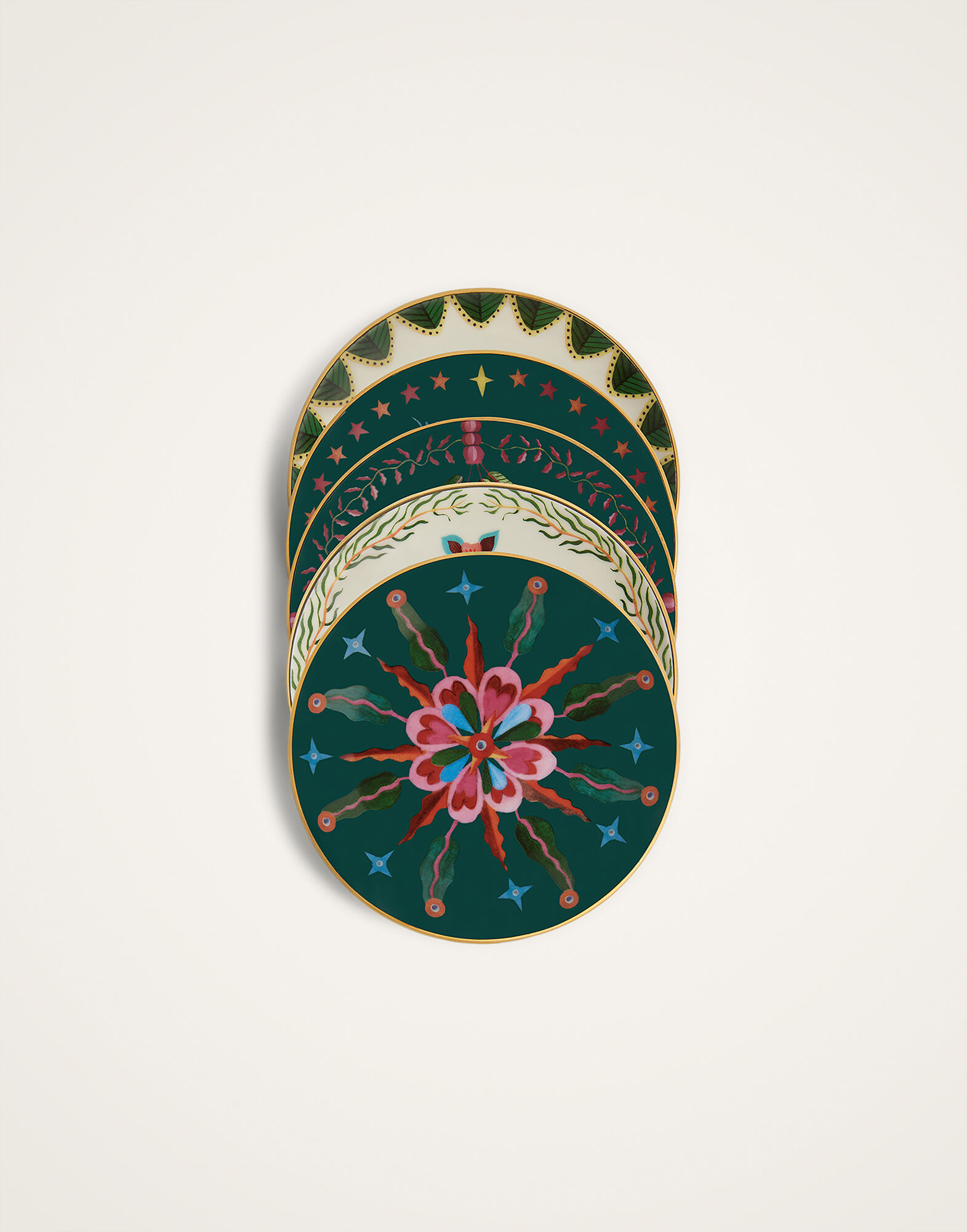 La DoubleJ Mini Plates Set of 5 Flora and Fauna Multicolor SID0007CER001HLE07MU03