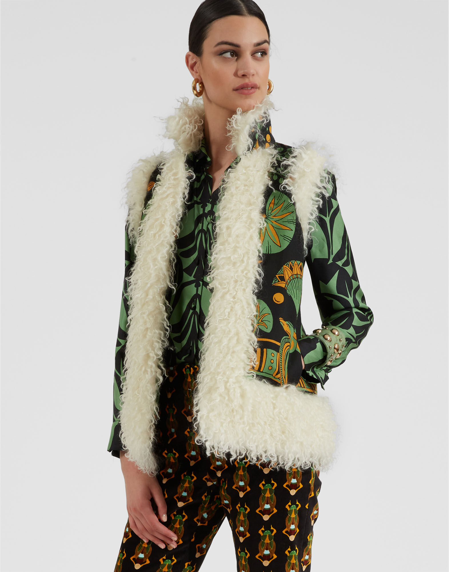 Sleeveless Folk Jacket in The Nile Placee Black for Women La DoubleJ