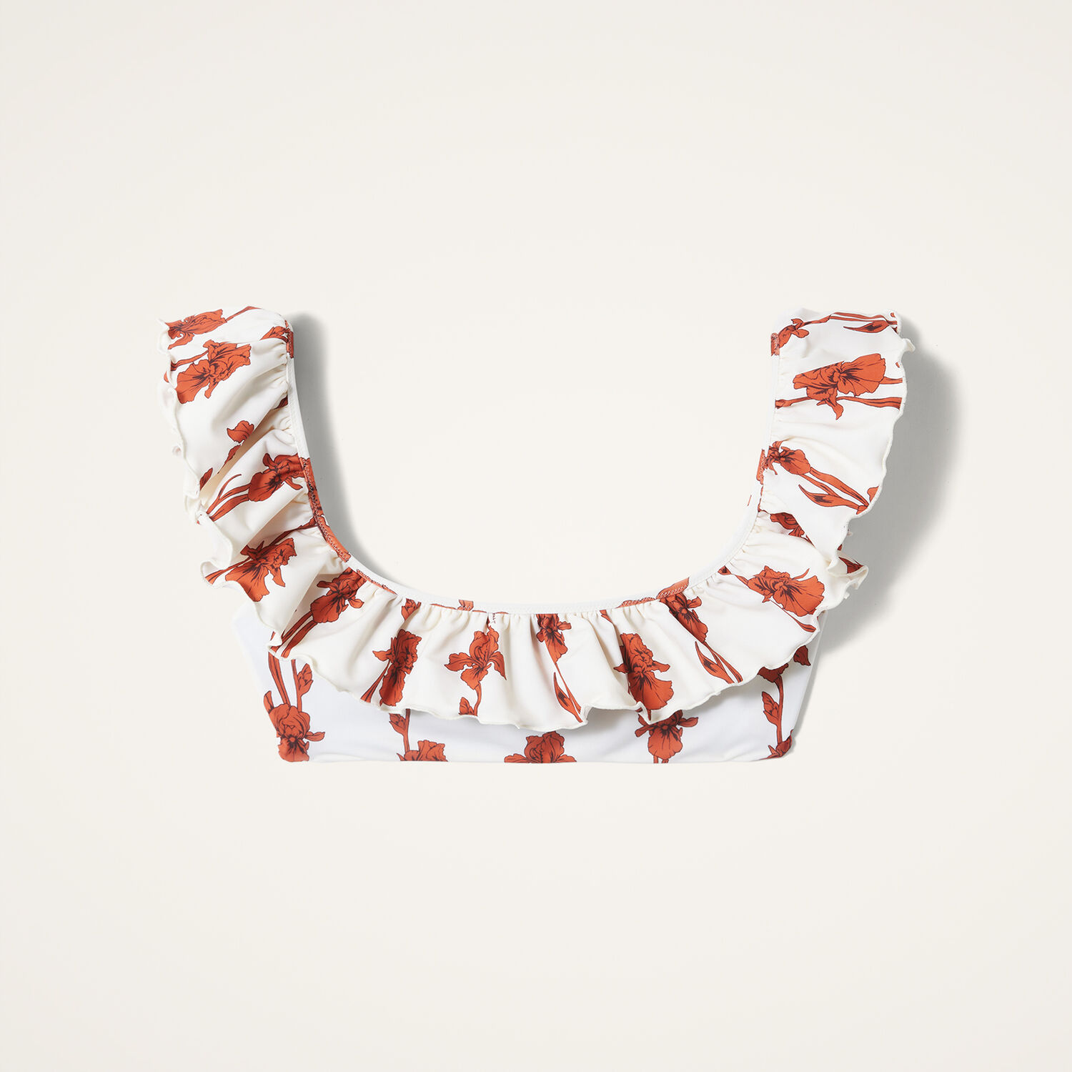 La Doublej Ruffle Bikini Top In Mini Iris Dark Orange