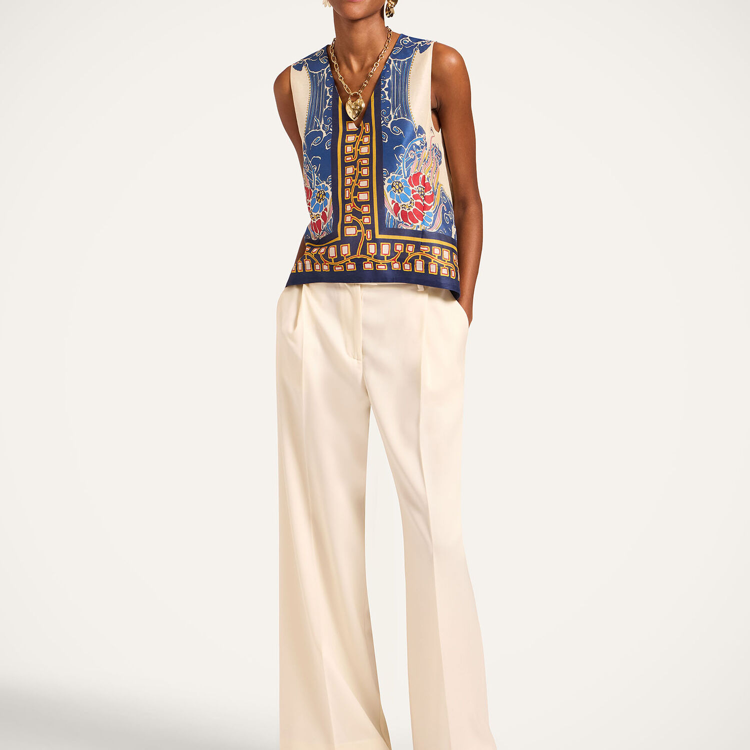  La Doublej Shirts & Tops Women - V-neck Scala Top Lemuria Placée Blue L 48% Linen 28% Cotton 24% Silk 