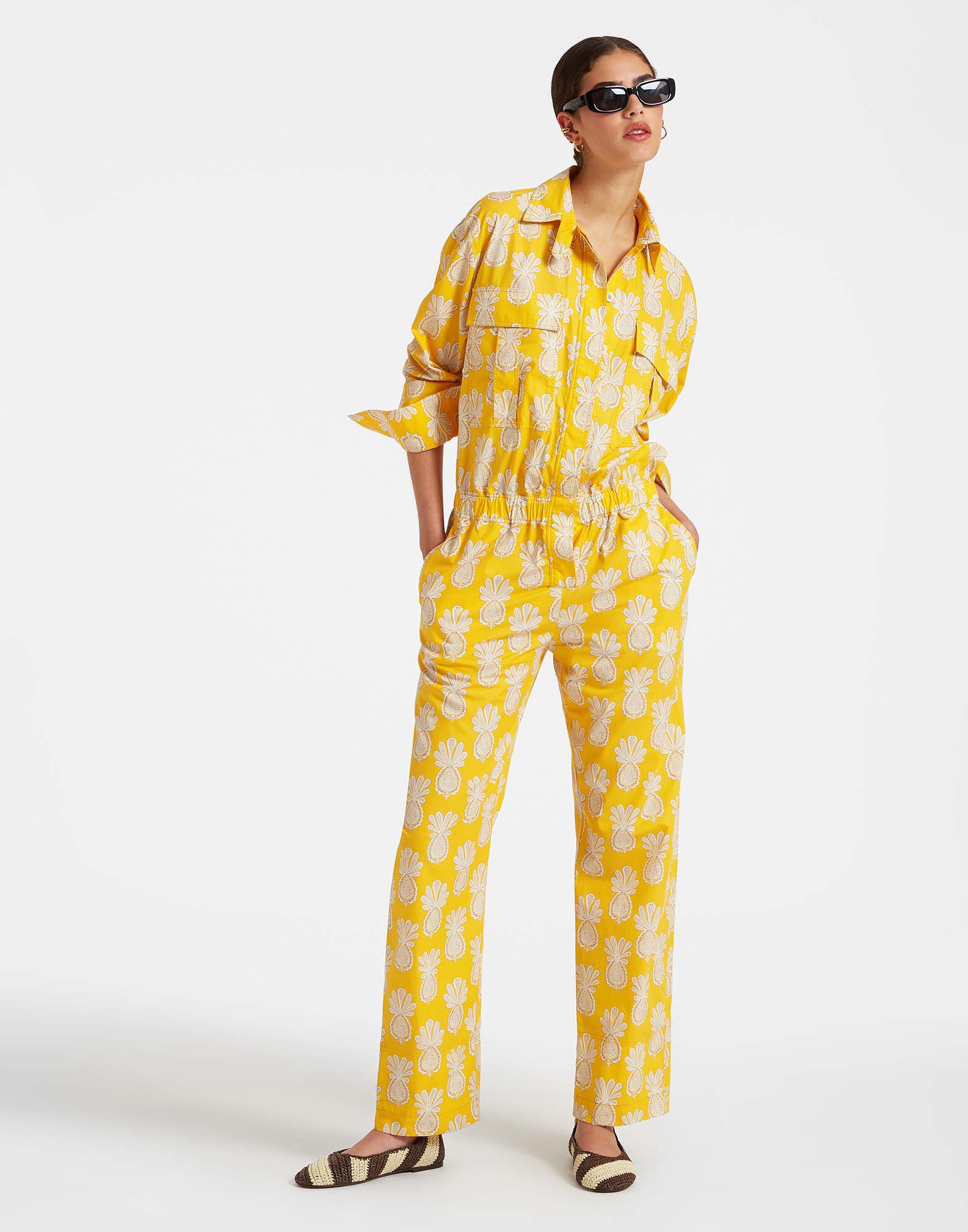 La DoubleJ Aviator Jumpsuit Pineapple Sunflower DRE0489COT039PNP20YE02