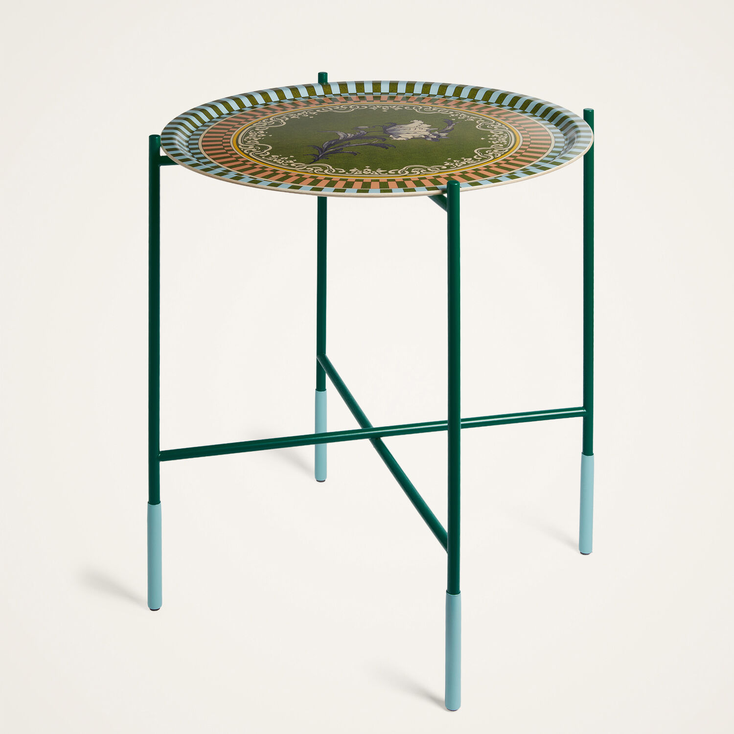  La Doublej Trays & Boxes Gend - Large Round Printed Tray Nymph Bloom Fiesole Green One Size 100% Wood 