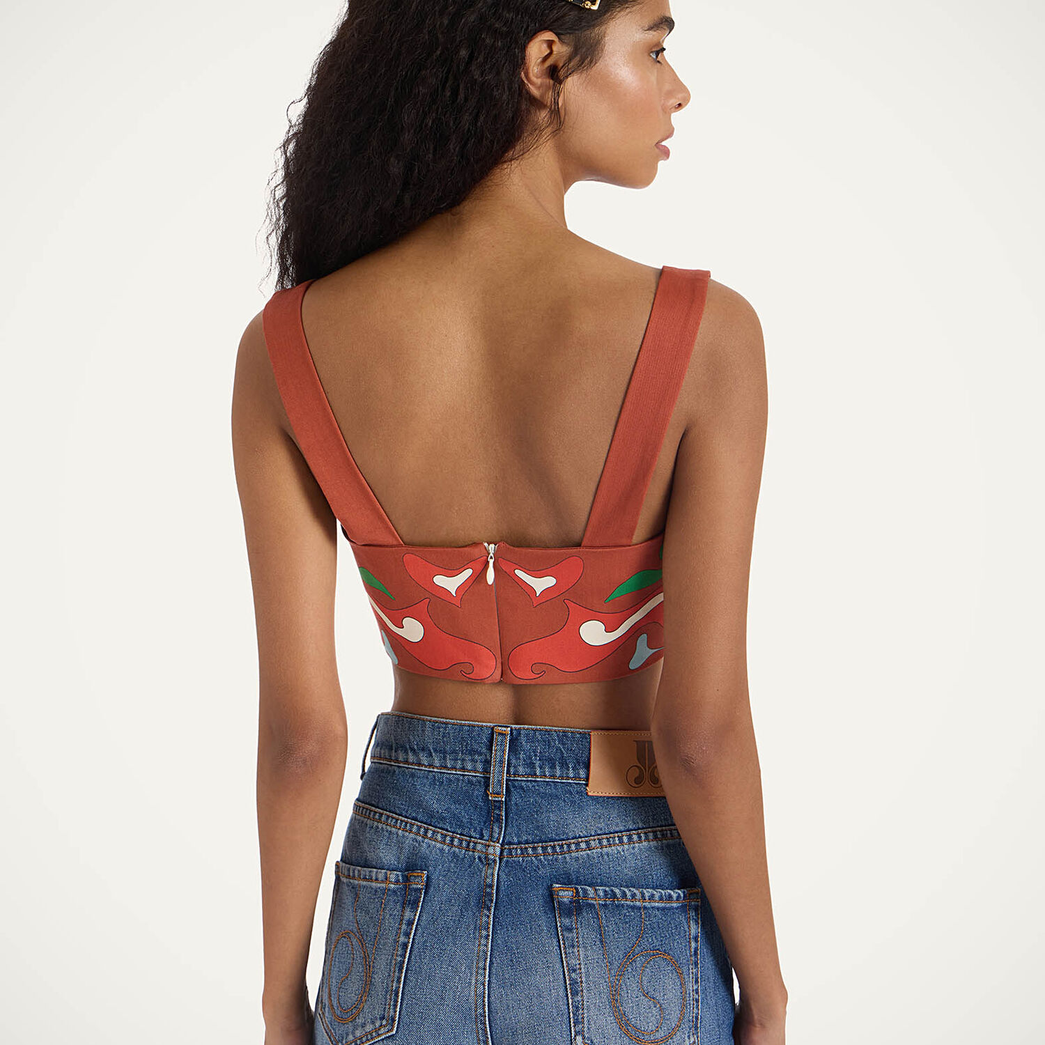 La Doublej Baia Printed Cotton-blend Crop Top In Brown