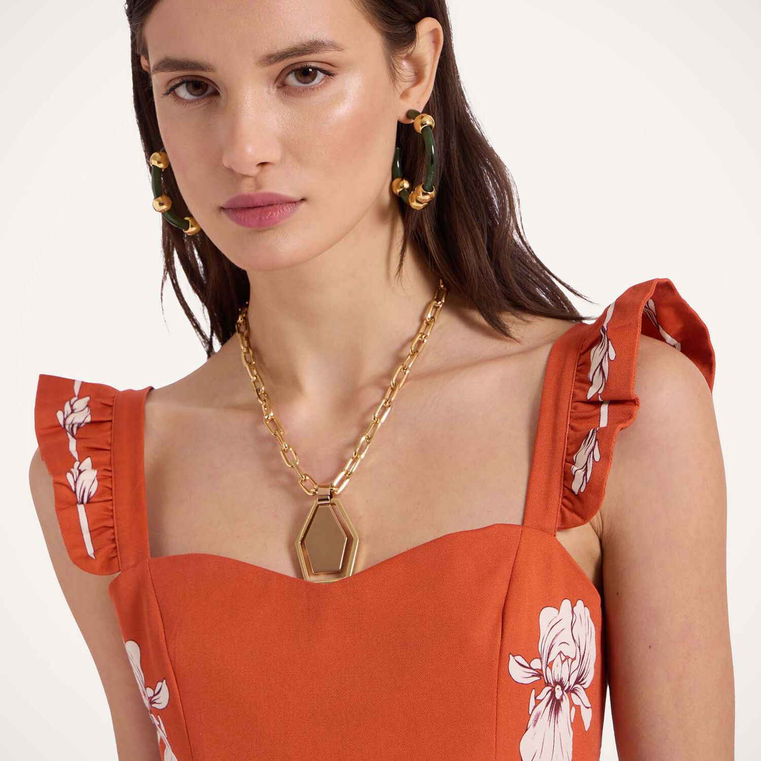 La Doublej La Double J Gingerbread Floral-printed Twill Mini Dress In Iris Placée Dark Orange