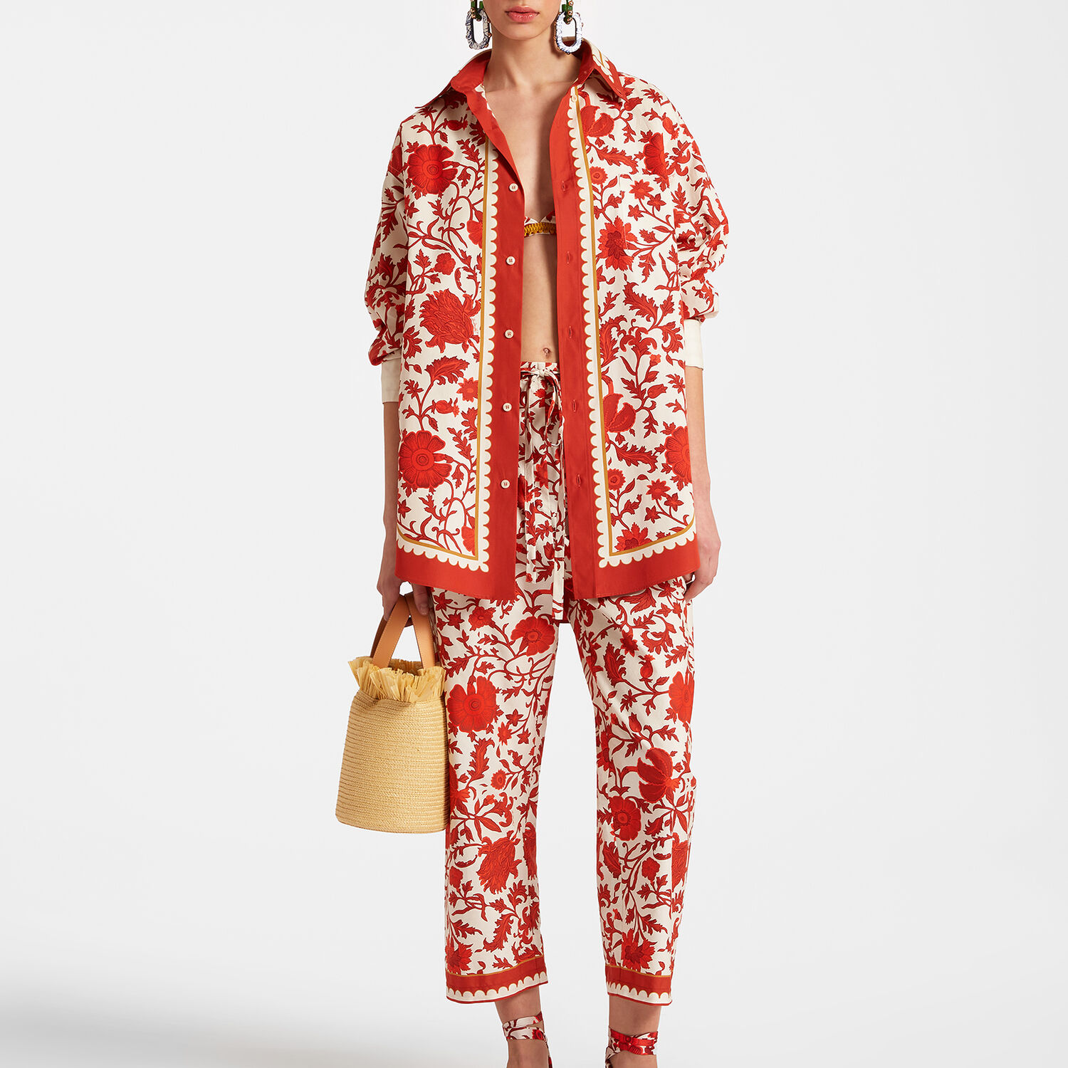 La Doublej Drawstring Pants In Dragonflower Mini Red