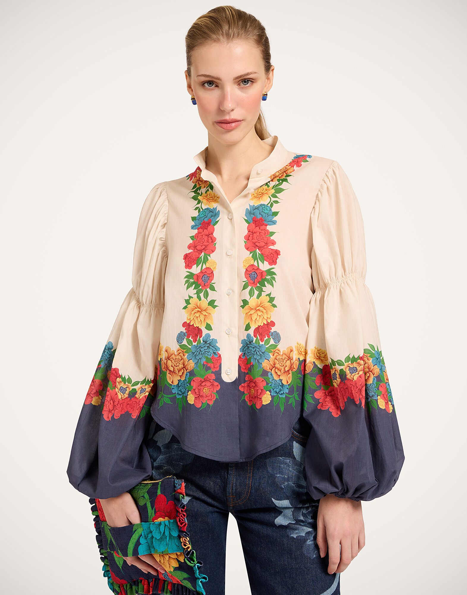 La DoubleJ Pina Shirt Princess Peony Plac&eacute;e Ivory SHI0166COT093PPE02WH04