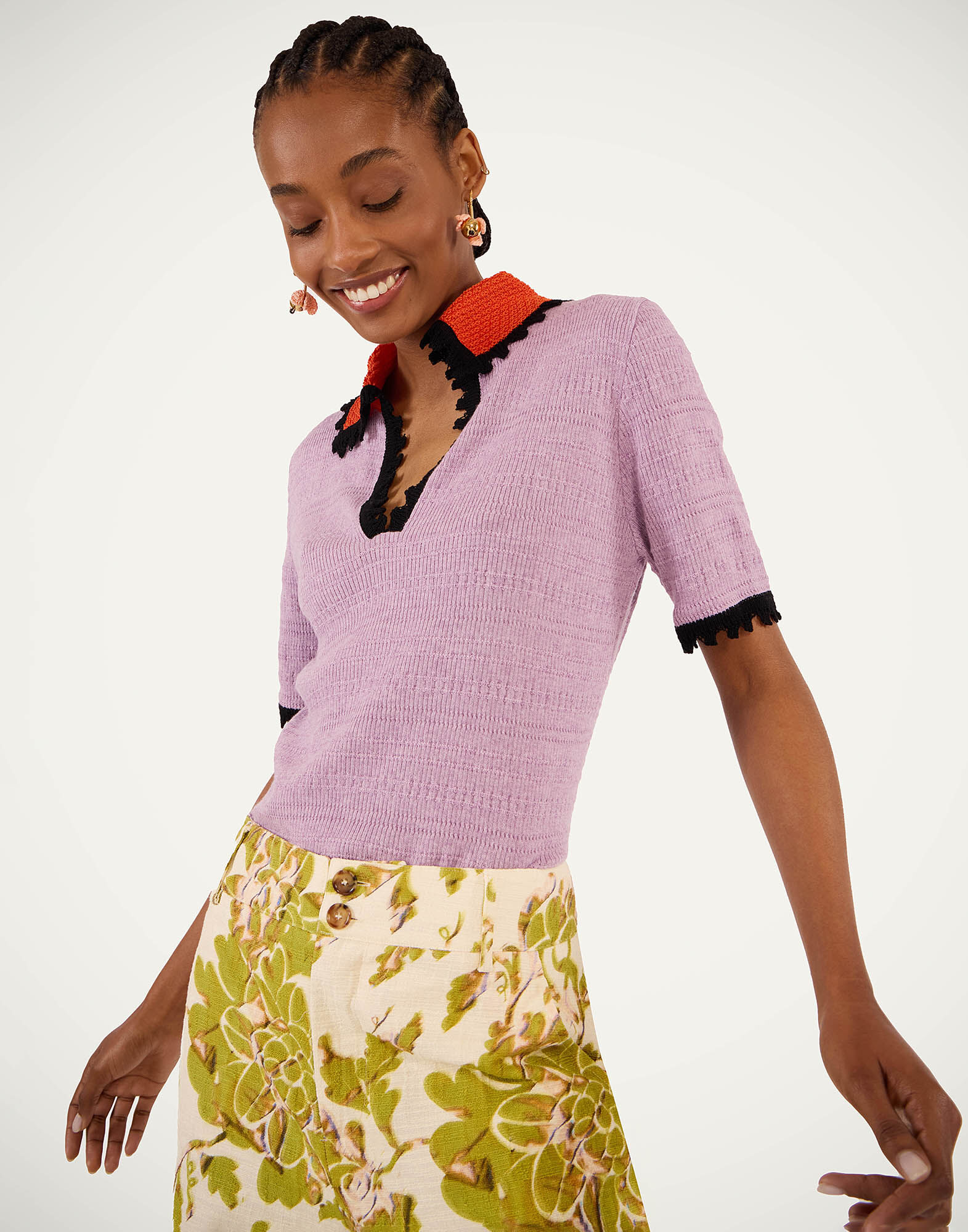 La DoubleJ Picket Polo Top Solid Lilac PUL0273KNI154SOLIDPU02