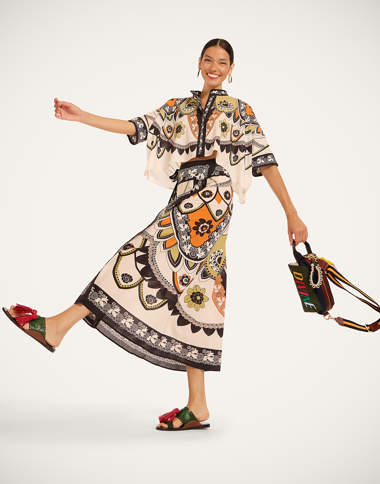La DoubleJ Mini Foulard Shirt Plume Plac&eacute;e Ivory SHI0091COT056PLU03WH04