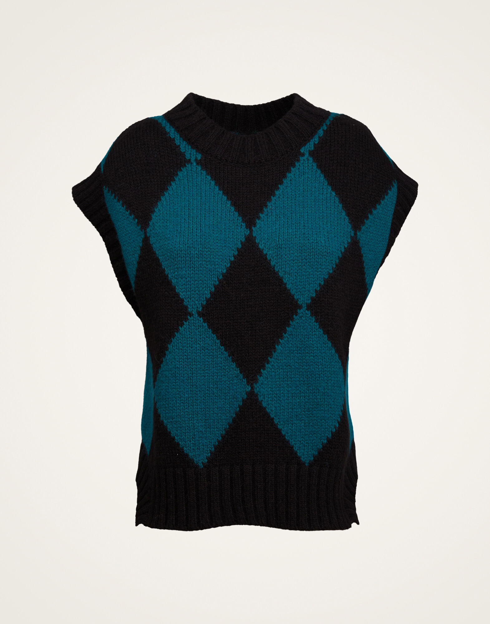 La DoubleJ Argyle Gilet Black / Green TOP0077KNI064VAR0169