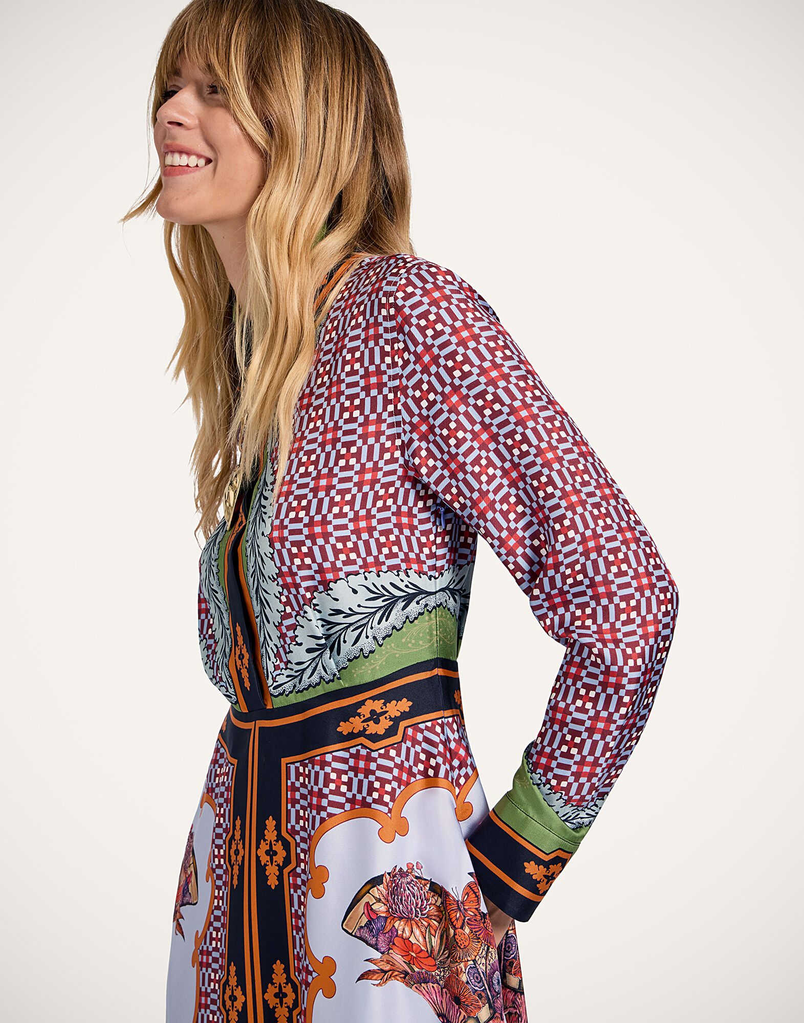 La DoubleJ Long Sleeves San Pietro Dress Mariposa Plac&eacute;e Celeste DRE0969SIL006MAR07BU12