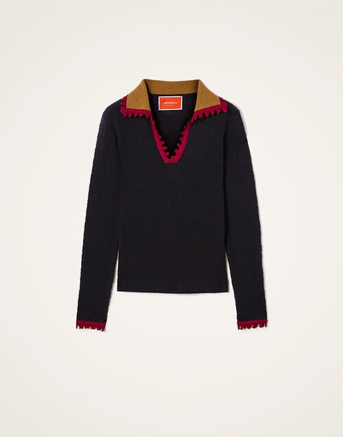 La DoubleJ Picket Polo Jumper La DoubleJ Picket Polo Jumper Solid Black PUL0280KNI154SOLIDBL01