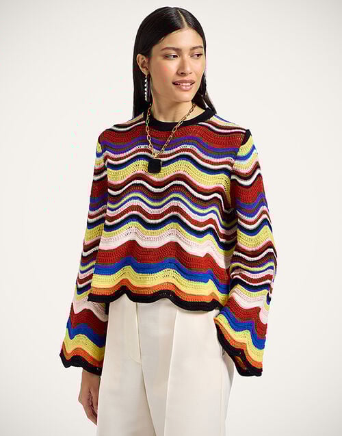 La DoubleJ Chevron Crop Sweater La DoubleJ Chevron Crop Sweater Multicolor Pink & Red PUL0146KNI158VA365PI01