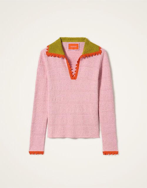 La DoubleJ Picket Polo Jumper Solid Pink PUL0280KNI154SOLIDPI01