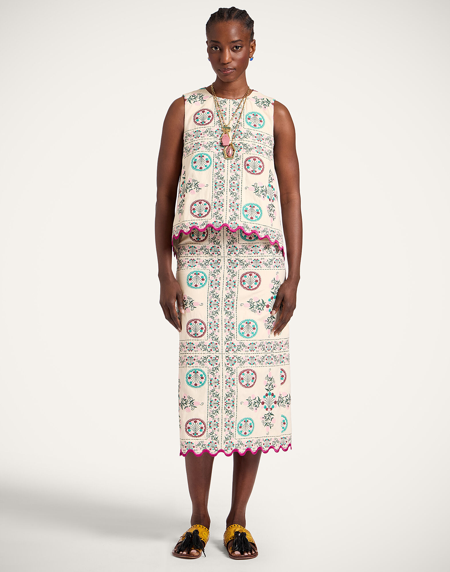 La DoubleJ Pencil Skirt Florette Tiles Ecru SKI0197JCQ137FLO09BR05