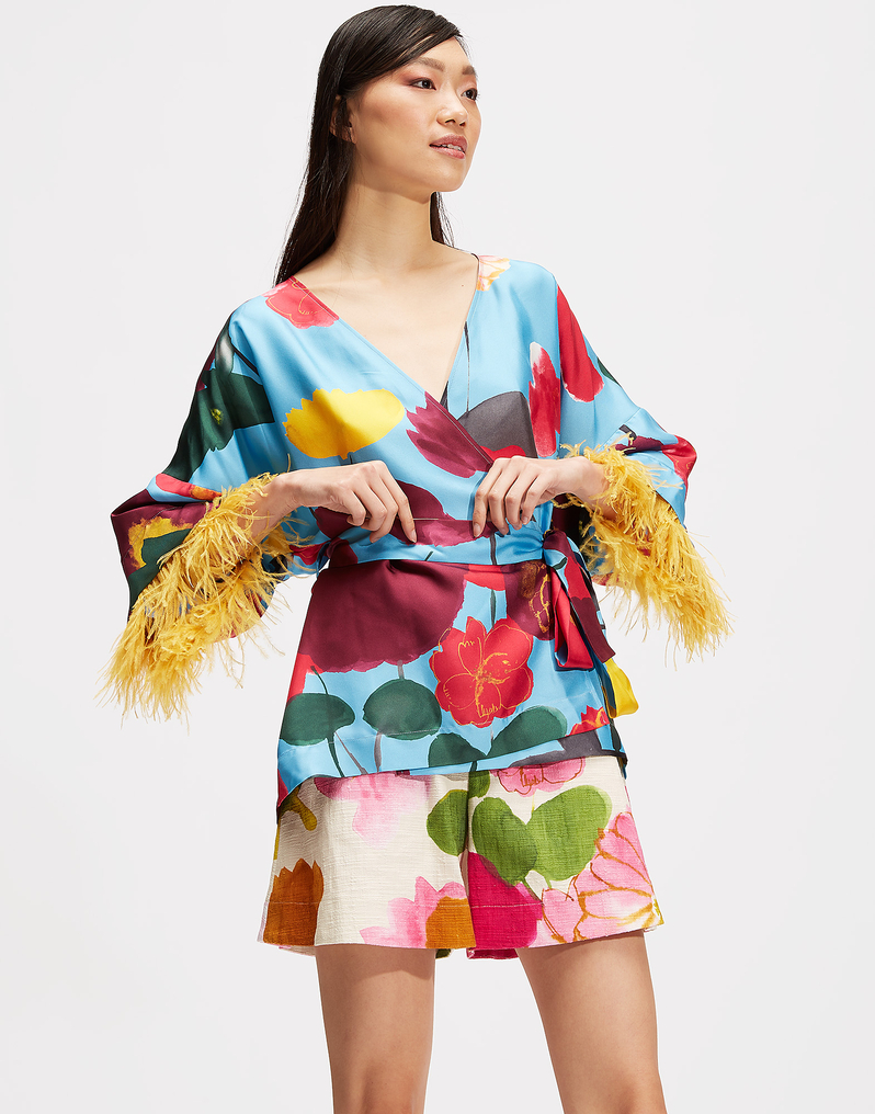 LaDoubleJ Kimono Top (With Feathers) LaDoubleJ Kimono Top (With Feathers) Prom Azzurro SHI0041SIL001PRO0002