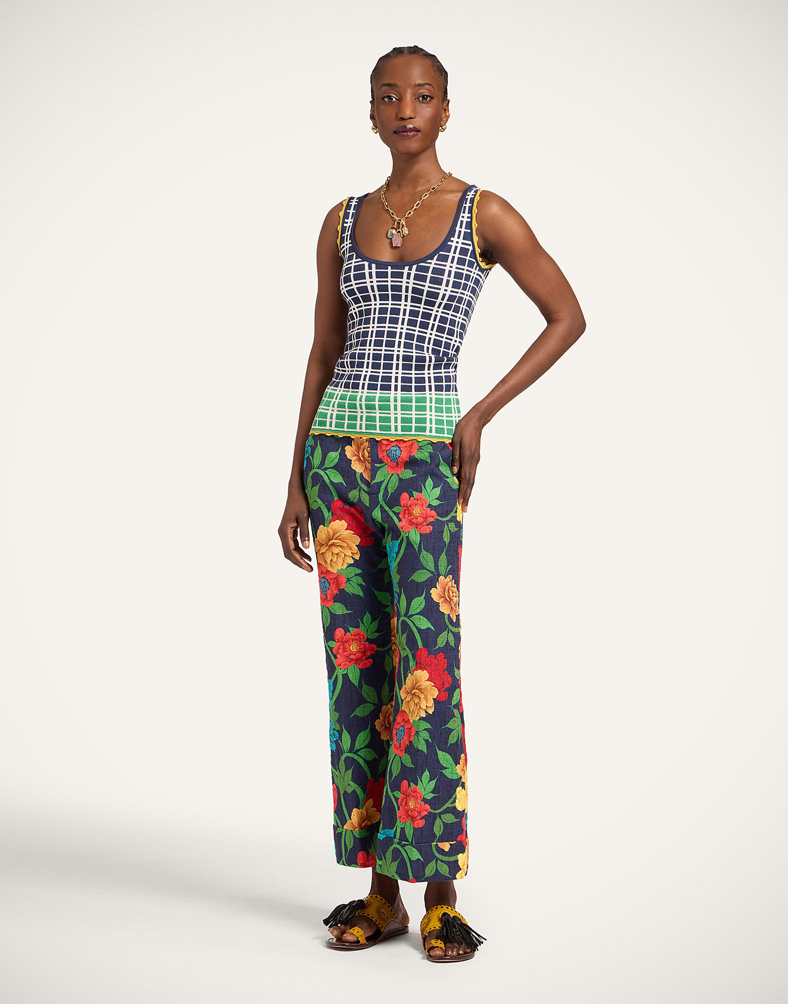 La DoubleJ Check Me Cami Multicolor Navy Blue & Green PUL0355KNI202VA477BU03