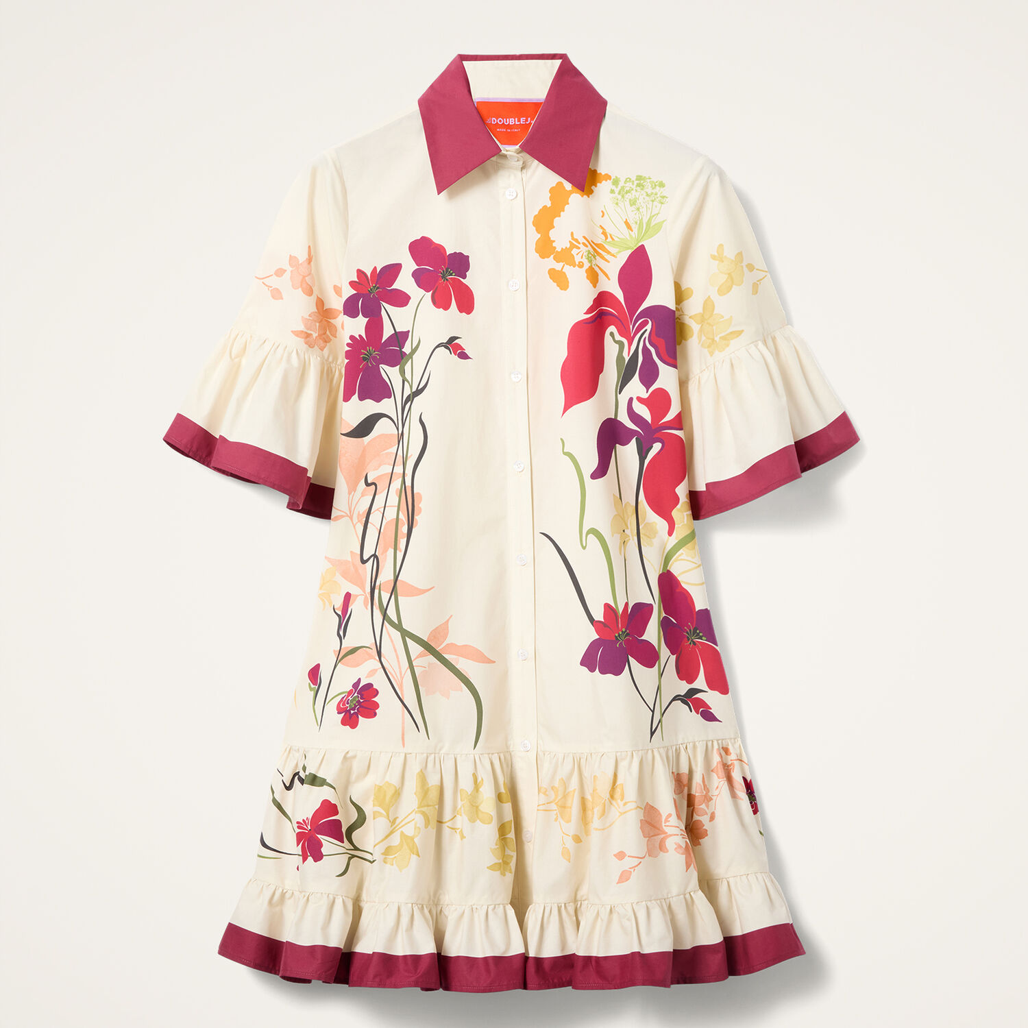 La Doublej Choux Floral Cotton Poplin Shirt Dress In Corsage Placée Ivory