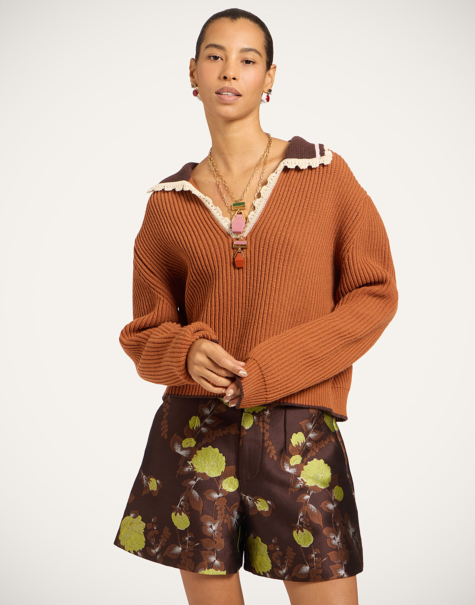 La DoubleJ Picket High Sweater Solid Tobacco PUL0404KNI037SOLIDBR06