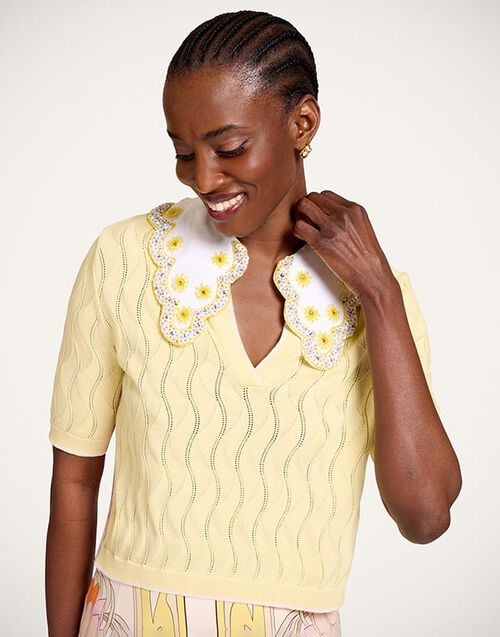 La DoubleJ Crop Polo Color Block Yellow & Pink PUL0359KNI197VA465YE02