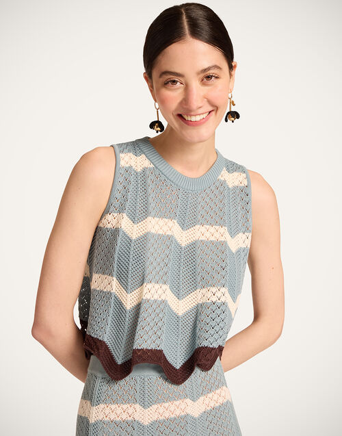 La DoubleJ Chevron Top Color Block Blue & Ivory PUL0145KNI084VA506BU03