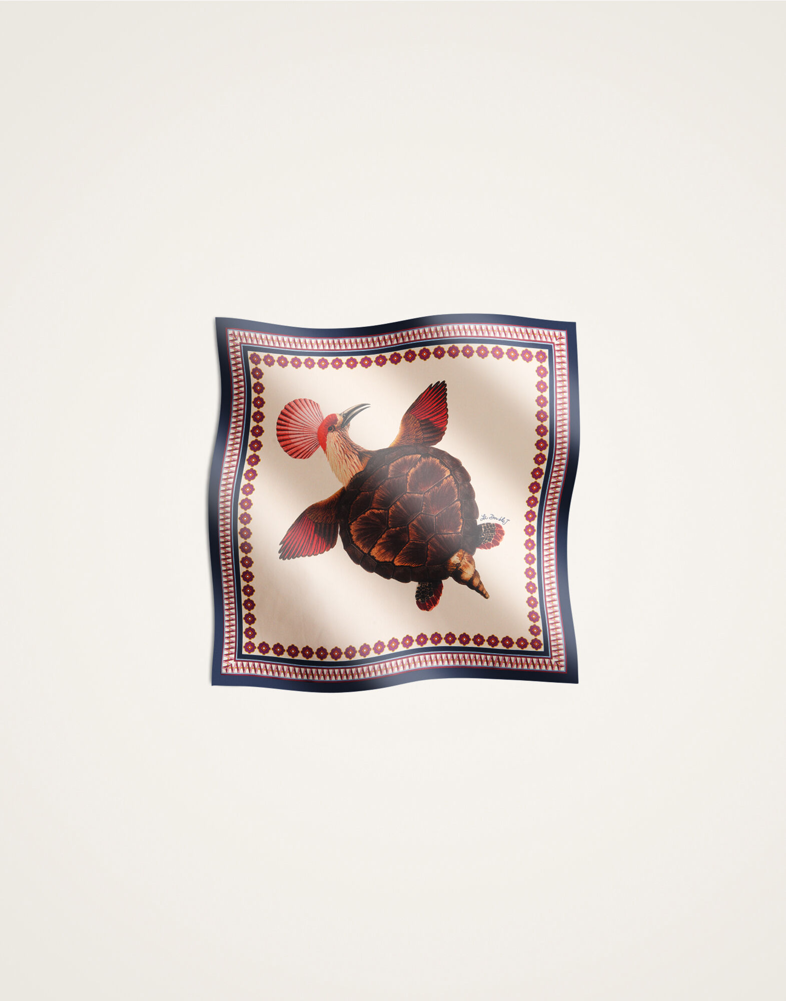 La DoubleJ Foulard 45 Zooflora Turtlair Ivory SCA0065SIL006TRL02WH04