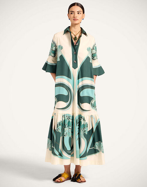 La DoubleJ Artemis Dress Blooming Tulip Plac&eacute;e Dark Green DRE0201COT015BTU01GR03