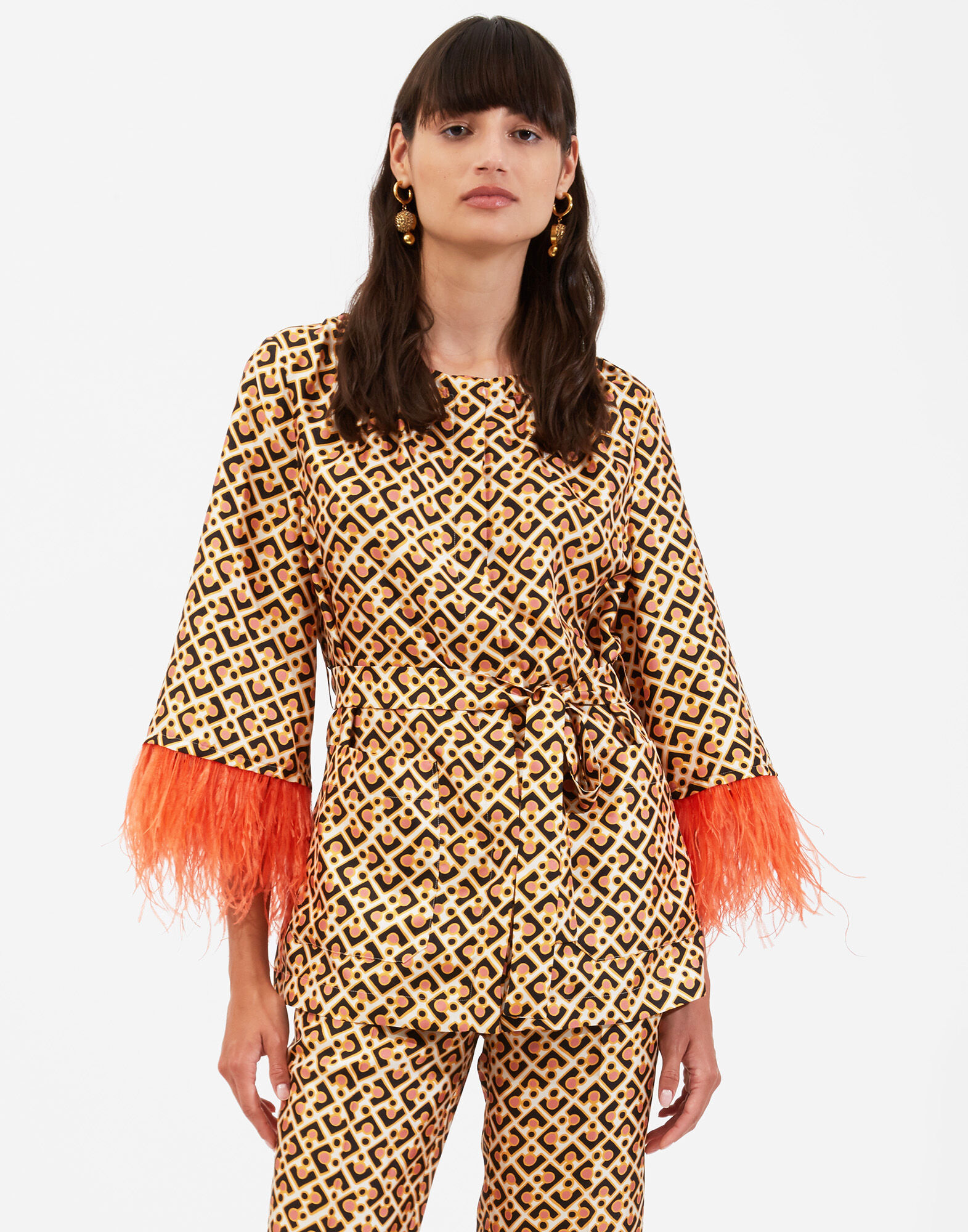 La DoubleJ Boudoir Jacket (With Feathers) Puzzle Rosa JAC0034SIL001PUZ0002