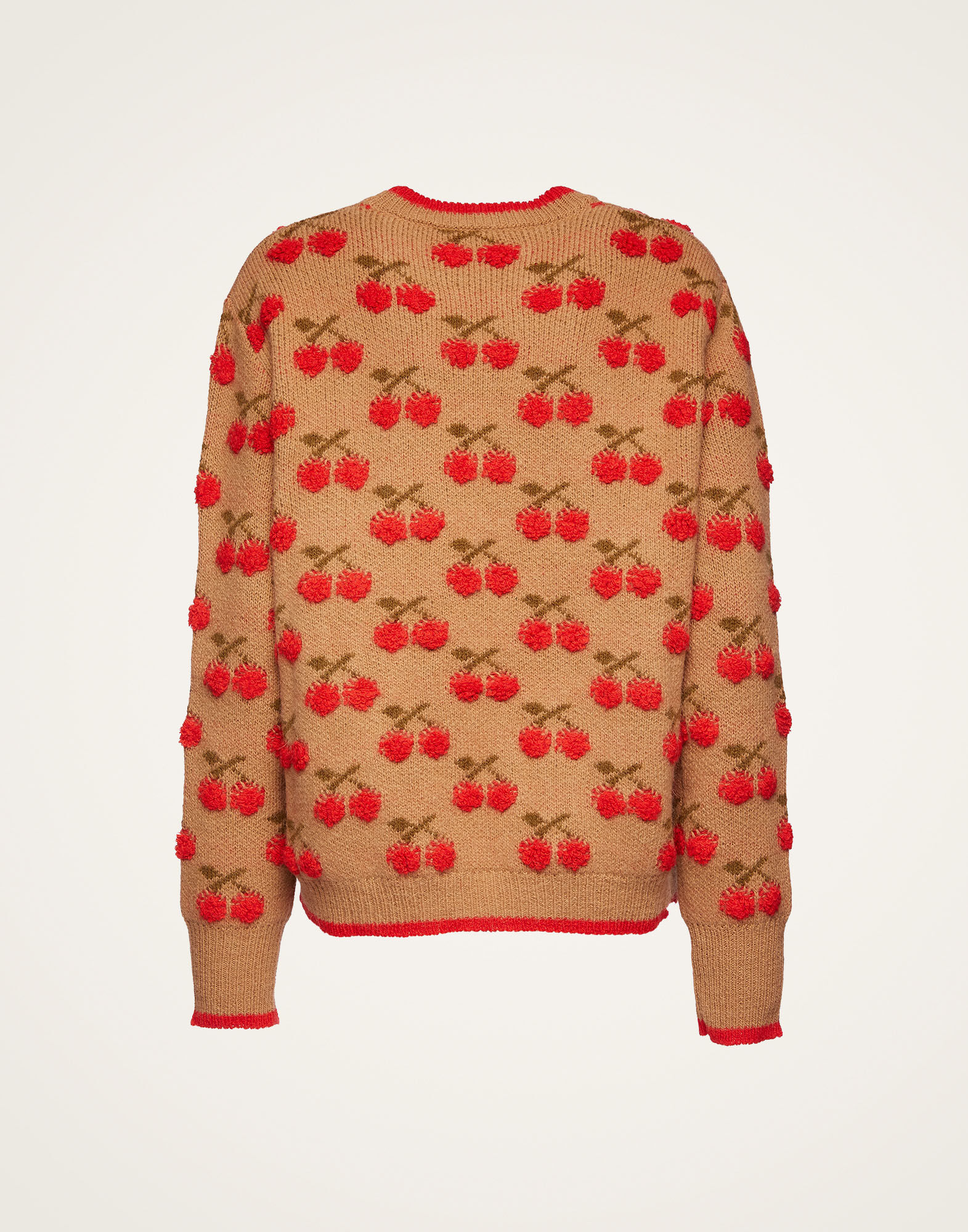 さらに100円引き◆UNI SMALL CHERRY DUCK DOWN Cherry Sweater in Camel/Red for Women | La DoubleJ