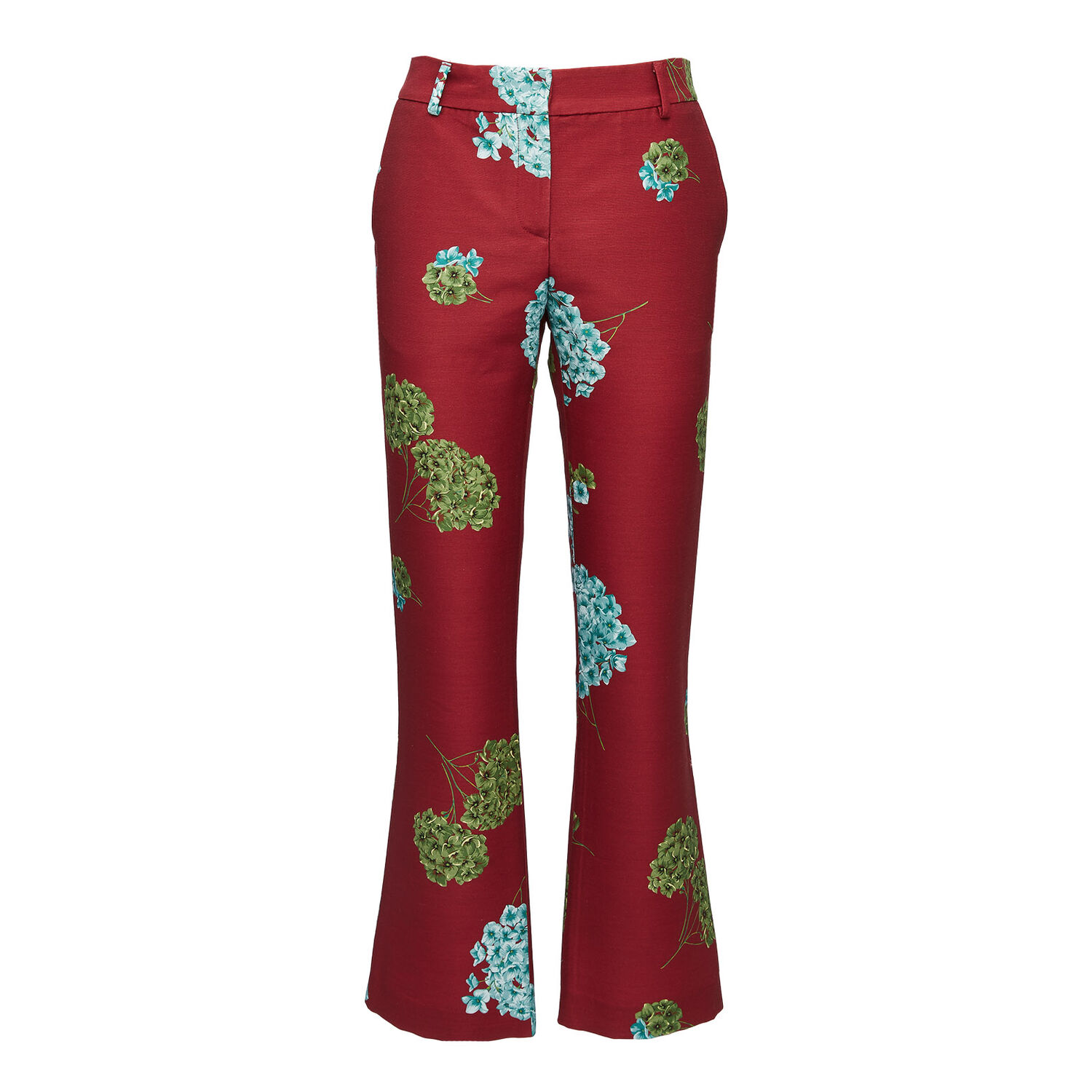 La Doublej 247 Floral-print Straight-leg Ankle Pants In Ortensia Bordeaux