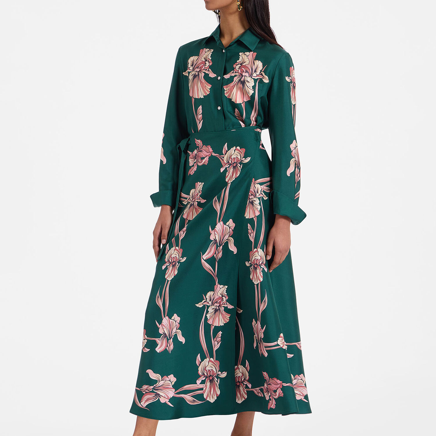 La Doublej Floral-print Sarong Skirt In Iris Placée Dark Green