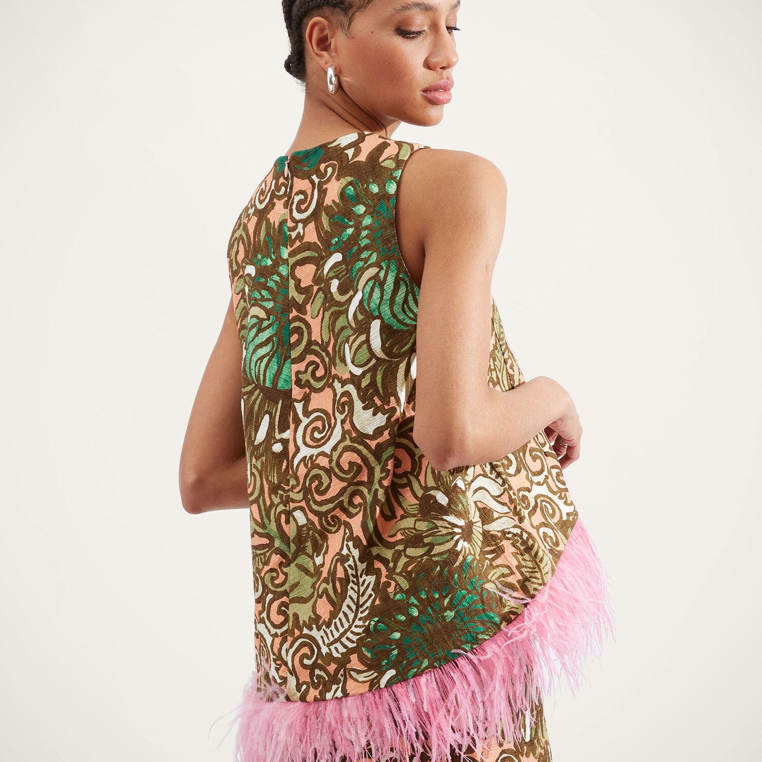  La Doublej Best Dressed Guest Women - La Scala Top (with Feathers) Anemone Pink L 98% Cotton 2% Elastane 