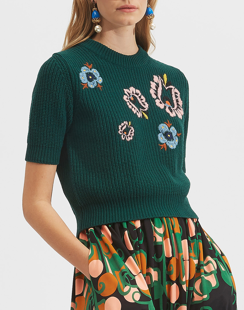 LaDoubleJ Cropped Knit Top LaDoubleJ Cropped Knit Top Solid Green PUL0035KNI027GRE0002