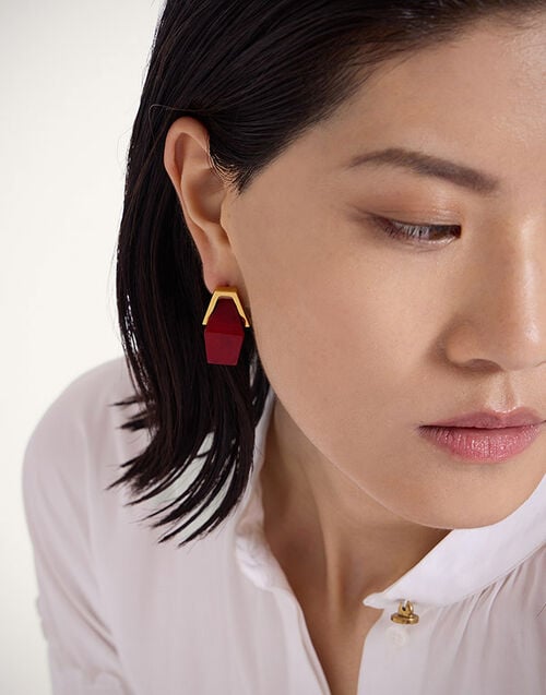 La DoubleJ Portal Earrings La DoubleJ Portal Earrings 24k Gold Plate & Orange Resin EAR0051POL014SOLIDOR02