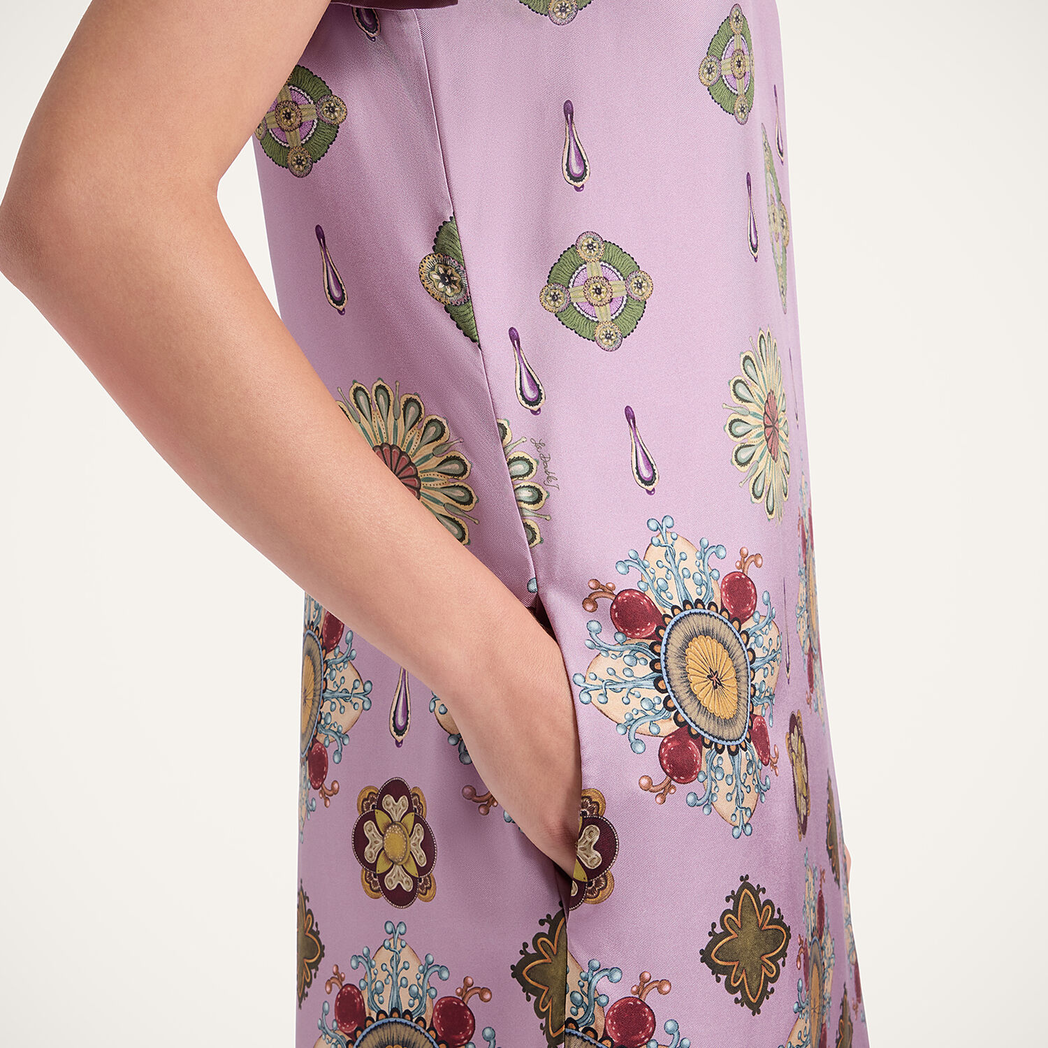 La Doublej Swing Feather-trimmed Printed Silk-twill Maxi Dress In Pink