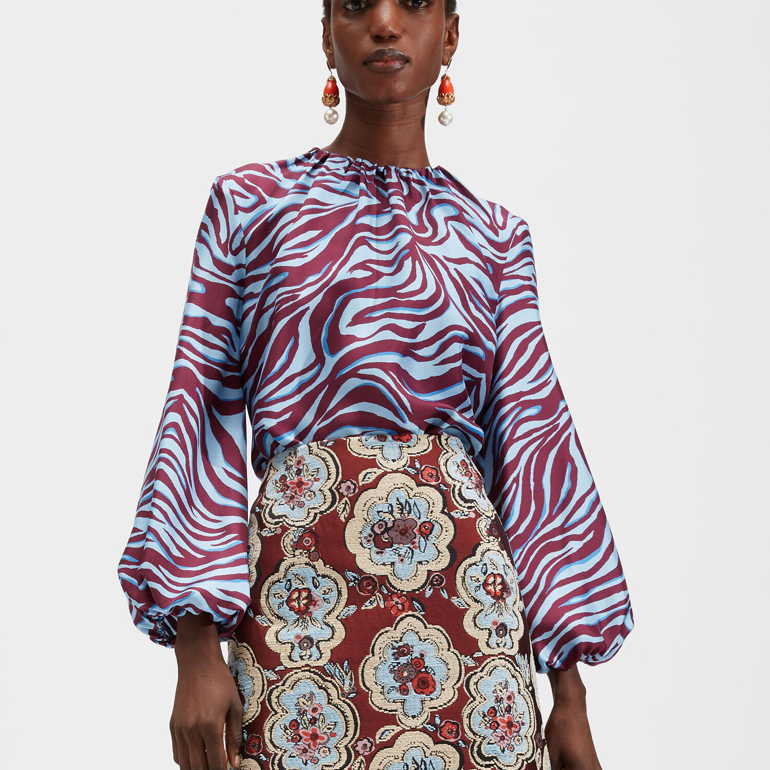 La Doublej Charming Zebra-print Silk-twill Blouse In Zebra