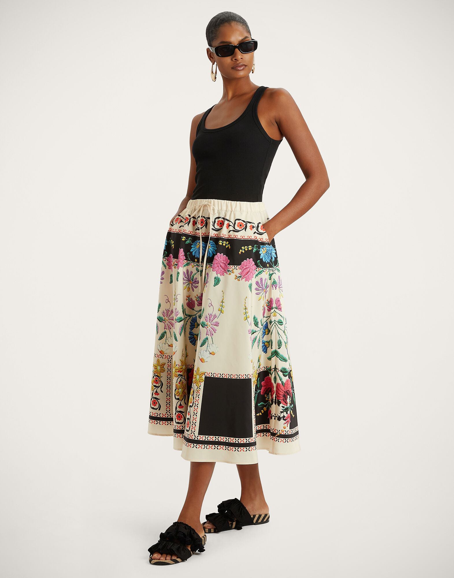 Drawstring Skirt in Plaza Placée Ivory for Women | La DoubleJ