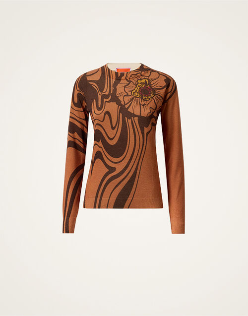 La DoubleJ Silky Crew Neck Big Blooms Brown PUL0305KNI172VA461BR02