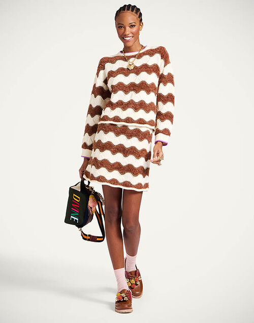 La DoubleJ Hang Ten Skirt Color Block White & Brown SKI0182KNI183VA428WH01